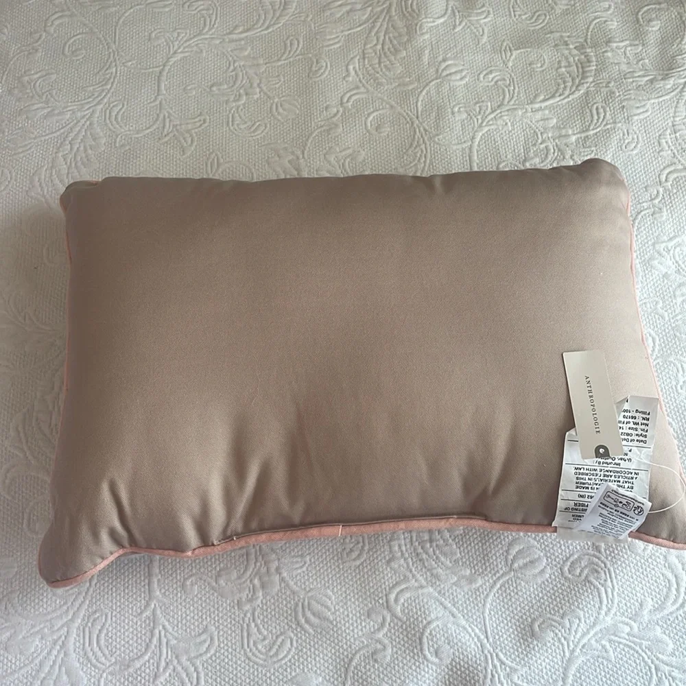 New Anthropologie Kenia Embroidered Floral Dove Indoor/ Outdoor Pillow
